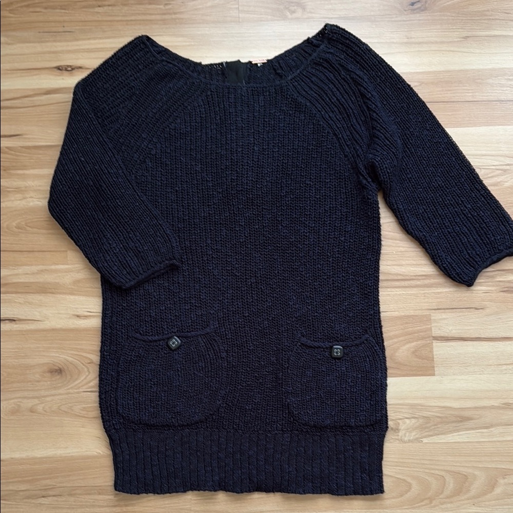 Free People Black Ribbed Crew Neck Sweater